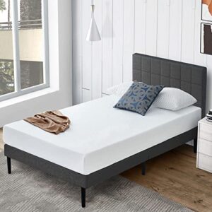 S SECRETLAND Twin Bed with Upholstered Headboard, Platform Bed Frame with Sturdy Wood Slat Support, Single Bed, No Box Spring Needed, No Squeak, Under Bed Storage, Easy Assembly, Grey