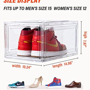 Shoe Storage Box, Clear Shoe Storage Boxes Stackable with Lids Magnetic Door, Front Opening Sneaker Storage Shoe Box for Women/Men