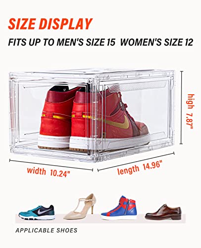 Shoe Storage Box, Clear Shoe Storage Boxes Stackable with Lids Magnetic Door, Front Opening Sneaker Storage Shoe Box for Women/Men