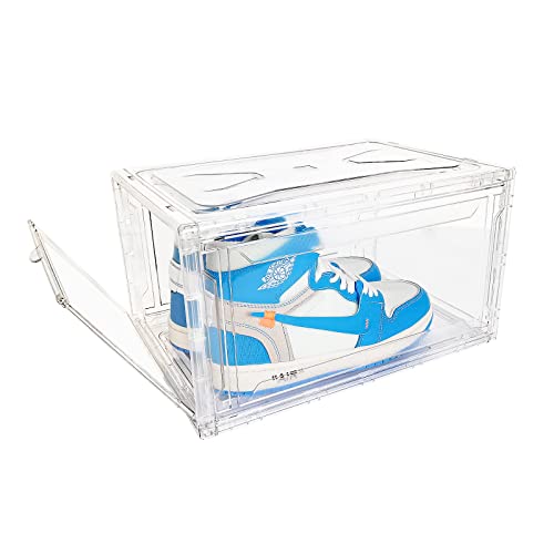 Shoe Storage Box, Clear Shoe Storage Boxes Stackable with Lids Magnetic Door, Front Opening Sneaker Storage Shoe Box for Women/Men