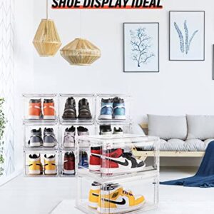 Shoe Storage Box, Clear Shoe Storage Boxes Stackable with Lids Magnetic Door, Front Opening Sneaker Storage Shoe Box for Women/Men