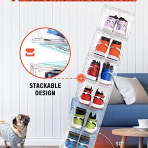 Shoe Storage Box, Clear Shoe Storage Boxes Stackable with Lids Magnetic Door, Front Opening Sneaker Storage Shoe Box for Women/Men