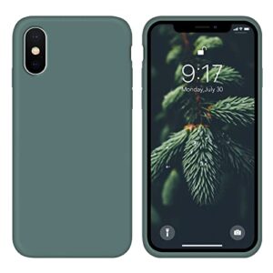 ouxul iphone xs max case - liquid silicone phone 10 pro max case, full body slim soft microfiber lining protective iphone xs max case for women/men 6.5 inch(forest green)