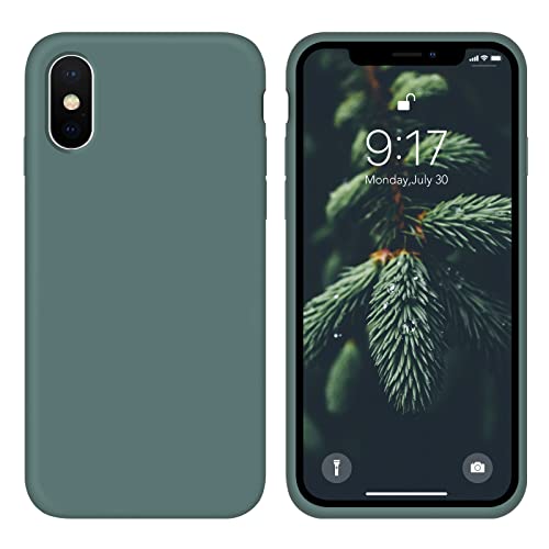 OuXul iPhone Xs Max Case - Liquid Silicone Phone 10 Pro Max Case, Full Body Slim Soft Microfiber Lining Protective iPhone Xs Max Case for Women/Men 6.5 Inch(Forest Green)