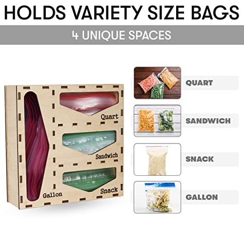 il pregio Ziplock Bag Organizer for Kitchen Drawer, Storage Dispenser for Pantry, Cabinet, Closet - Strong Birch-wood Baggie Holder, for Plastic Gallon, Quart, Sandwich and Snack Size Bags