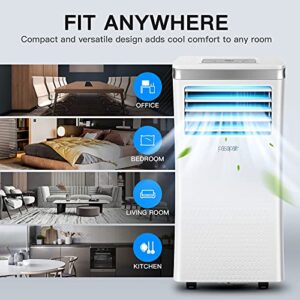 8,000 BTU Portable Air Conditioners Cools up to 350 Sq.ft, Portable AC Built-in Cool, Dehumidifier, Fan Modes, Room Air Conditioner with Remote Control/Installation Kits, White