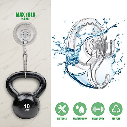 SmilDay Suction Cup Hooks, Heavy Duty Suction Hooks for Wreaths Windows Kitchen, Shower Hooks for Inside Shower Supports 10 lbs (4Packs,Clear)