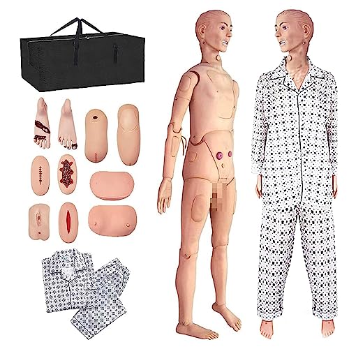 LVMMO 170cm Life Size Patient Care Manikin Training CPR Simulator Basic Geri Nursing Skills Geriatric Human Model Mannequin Full Body for Students Education Teaching Medical Training Skills