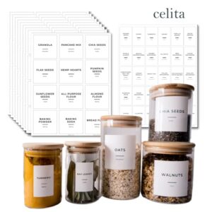 celita 248 kitchen pantry labels with spice jar labels - minimalist modern food storage labels preprinted - waterproof stickers complete pantry labels for containers