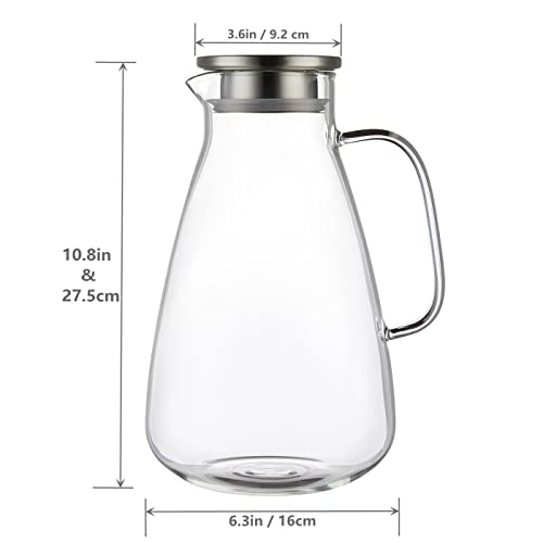 Purefold Glass Pitcher with Lid, Large Iced Tea Water Pitcher, Easy Clean Heat Resistant Borosilicate Glass Jug with Stainless Steel Lid for Juice, Milk, Cold or Hot Beverages - 100oz