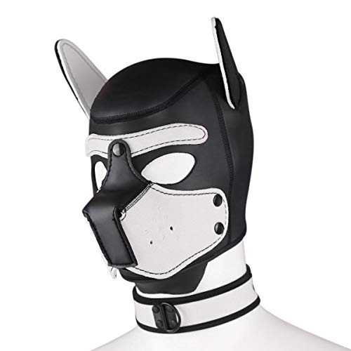 Pluden Neoprene Dog Full Face Puppy Mask with Collar, Novelty Removable Cosplay Pup Hood Mask