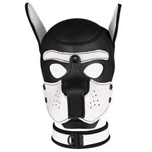 pluden neoprene dog full face puppy mask with collar, novelty removable cosplay pup hood mask