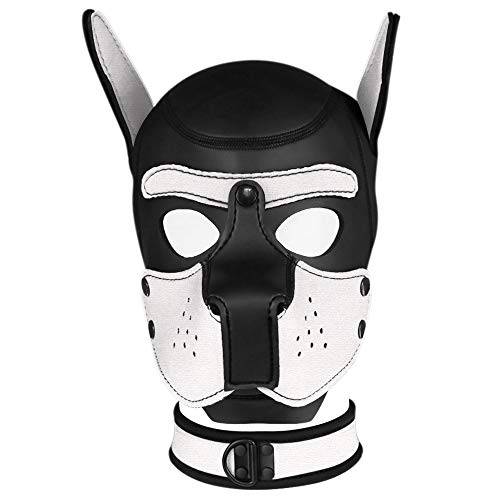 Pluden Neoprene Dog Full Face Puppy Mask with Collar, Novelty Removable Cosplay Pup Hood Mask