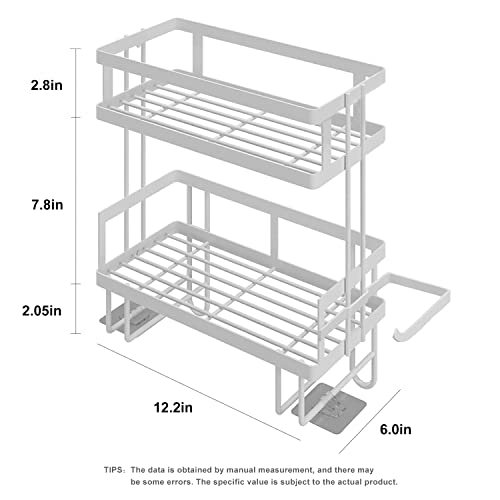 JOYKI Bathroom Over The Toilet Storage Shelf,2-Tier Bathroom Organizer, Restroom Organizers with Adhesive Base and Hooks,Anti-Tilt No Drilling Wall Mounting Rack Toilet Paper Hanger,White