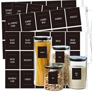 180 preprinted pantry labels, prefdo waterproof minimalist food label stickers set to kitchen organization storage containers, jars & canisters（black）