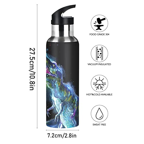 Dinosaur Water Bottle with Straw Lid Thermos Kids Insulated Stainless Steel Water Flask 20 Oz Dinosaur with Sparkling