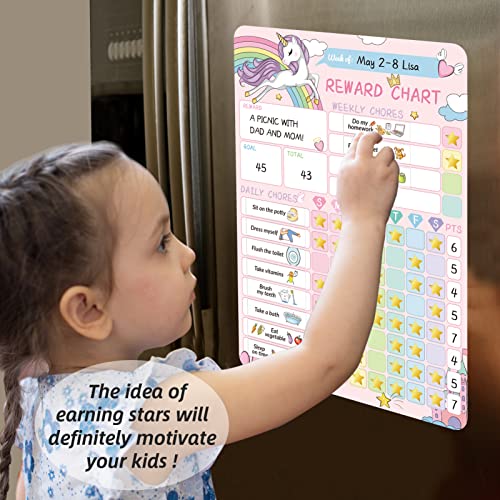 Magnetic Chore Chart for Kids, Reward Chart for Kids Behavior;Unicorn Kids Chore Chart, Good Responsibility Chart Board for One Child at Home