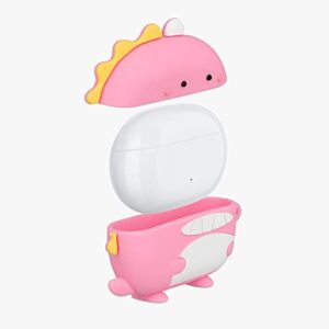 kwmobile Silicone Case Compatible with Huawei Freebuds Pro - Case Soft Cover - Cute Dinosaur Pink/White/Dark Pink