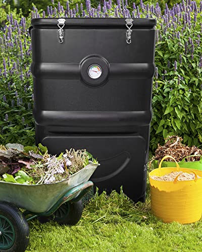 Insulated Compost Bin with Ventilation System - Quickly Composting All Year Round,A Reservoir at The Bottom Design to Collect The Leachate (30 Gal,Black)
