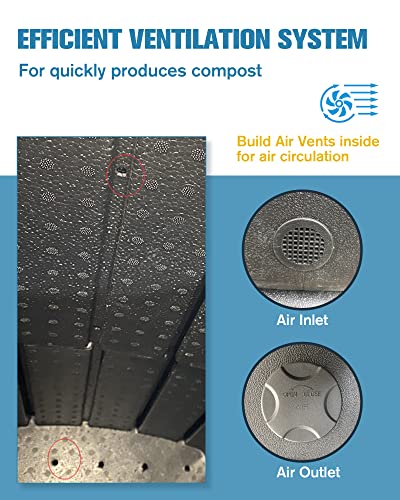 Insulated Compost Bin with Ventilation System - Quickly Composting All Year Round,A Reservoir at The Bottom Design to Collect The Leachate (30 Gal,Black)