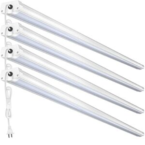 antlux 8ft led shop lights for garage 8 foot linear strip light, 72w 8000lm, 5000k, workshop warehouse ceiling lighting fixtures with on/off switch, plug in, 8’ fluorescent tube replacement, 4 pack