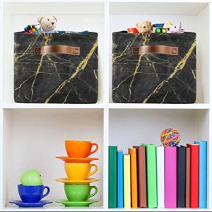 WELLDAY 2PCS Storage Basket Black Gold Marble Pattern Large Foldable Storage Bin Cube Collapsible Organizer