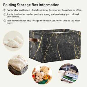 WELLDAY 2PCS Storage Basket Black Gold Marble Pattern Large Foldable Storage Bin Cube Collapsible Organizer