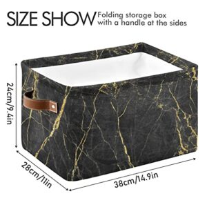 WELLDAY 2PCS Storage Basket Black Gold Marble Pattern Large Foldable Storage Bin Cube Collapsible Organizer