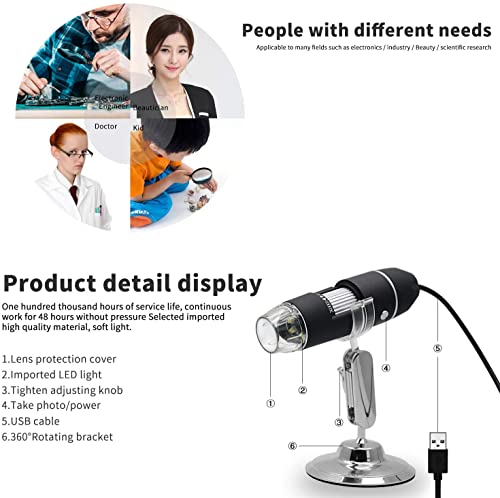 Digital Microscope USB HD Inspection Camera 50x-1000x Magnification with Stand Compatible with Samsung Galaxy, Android