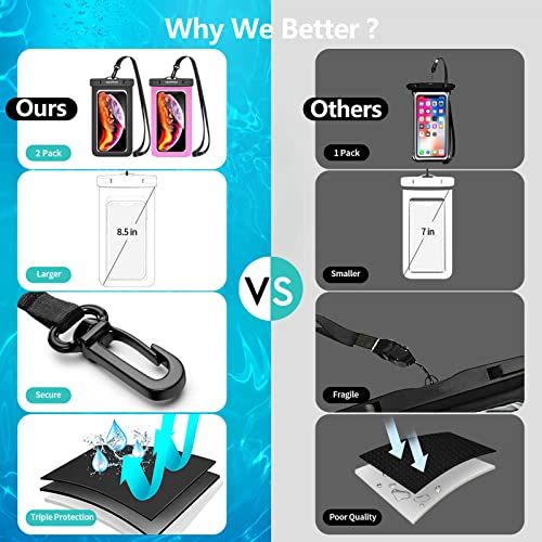 newppon Waterproof Cell Phone Pouch : 2 Pack Universal Floating Dry Bag Holder for Android Samsung Galaxy S22 Ultra 5G S21 S20 FE S10 S10E C10 S9 Note 20 10 Edge Plus A72 A52 A03 Core M32 for Beach