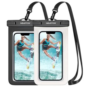 newppon cell waterproof phone pouch : 2 pack water proof dry bag case with lanyard - underwater universal clear cellphone holder large protector for samsung galaxy note for diving fishing waterpark