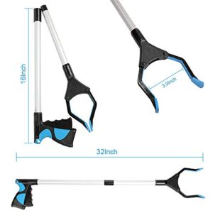 Grabber Reacher Tool, 32" Foldable Picker Upper Grabber, Reaching Tool for Trash Claw Pick Up Stick, Litter Picker, Arm Extension (2)