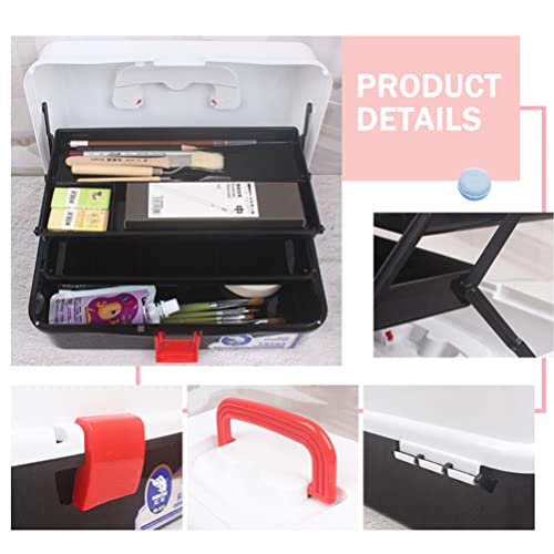 Yardwe 3- Layer Plastic Organizer Box Sewing Box Multipurpose Organizer with Removable Tray Portable Handled Storage Case for Art Craft and Cosmetic Black