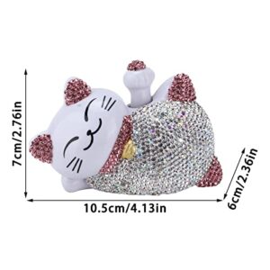 4.13×2.36×2.76in Solar Feng Shui Lucky Cat Rhinestone PVC Material Japanese Maneki Neko Waving Hand Fortune Cat for Car Interior Decoration Desktop Ornaments,Bring Good Luck Wealth (Pink)