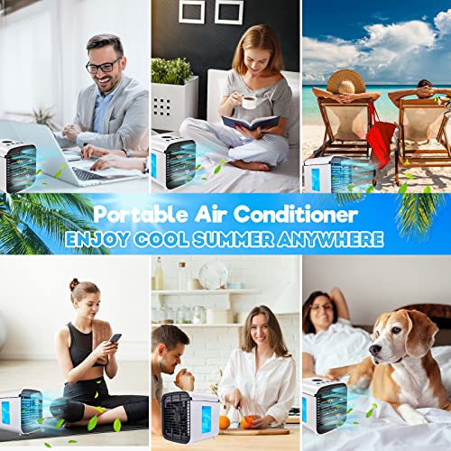 Portable Air Conditioner Fan, Portable AC Evaporative Air Cooler Humidifier with 7 Colors 3 Speeds, Personal Air Cooling Fan for Bedroom Office Living Room Dorm Camping