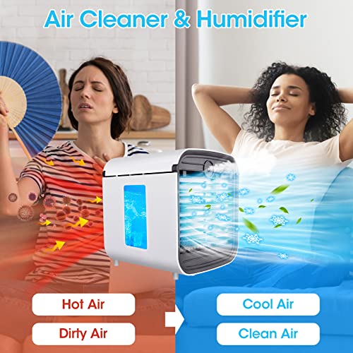 Portable Air Conditioner Fan, Portable AC Evaporative Air Cooler Humidifier with 7 Colors 3 Speeds, Personal Air Cooling Fan for Bedroom Office Living Room Dorm Camping