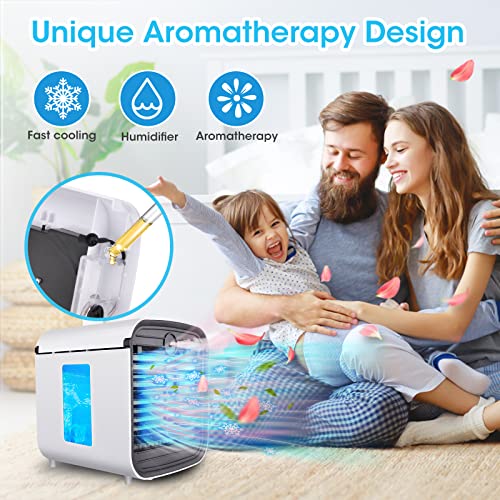 Portable Air Conditioner Fan, Portable AC Evaporative Air Cooler Humidifier with 7 Colors 3 Speeds, Personal Air Cooling Fan for Bedroom Office Living Room Dorm Camping