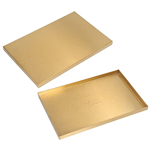 11.9x8.0 in Gold Rectangle Storage Tray Stainless Steel Tea Fruit Trays Desktop Cosmetics Perfume Jewelry Organizer Serving Tray for Home Living Room, Kitchen, Bathroom, Hotel