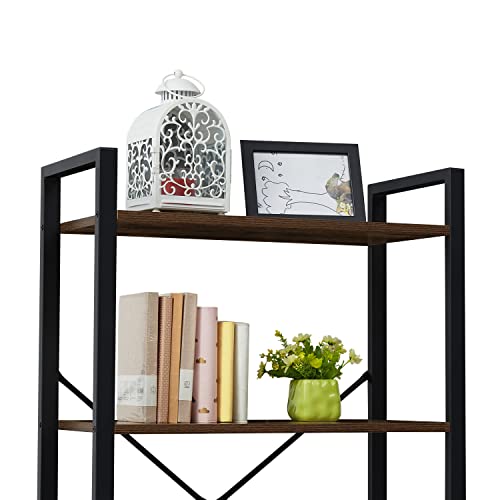 kinbor Bookshelves, Home Bookcase, 4-Tier Rustic Bookshelf, Wood Accent Modern Display Shelves Plant Stand Storage Organizer for Books, Potted Plant, Rustic Brown