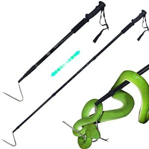 57" retractable snake hook, ic iclover professional reptile grabber snake catcher, aluminum alloy telescopping snake handling tool with stainless steel soft grip, for catching controlling moving snake