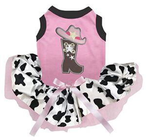 petitebella cowgirl boot hat puppy dog dress (pink/cow, small)