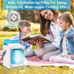 Portable Air Conditioner, 90° Oscillating Portable AC, Battery powered cordless Personal Air Cooler, Quick Cool, Suitable for Tent, Camping, Bedside, Car, Office & Study