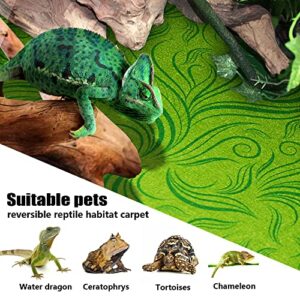 REP BUDDY 2 Pack Rainforest Tropical Reptile Carpet Mat Substrate, Terrarium Liner Bedding, for Lizard,Chameleon,Gecko,Snake,Ceratophrys with Tweezers Feeding Tong (10 Gallon(21.5x11.5in))