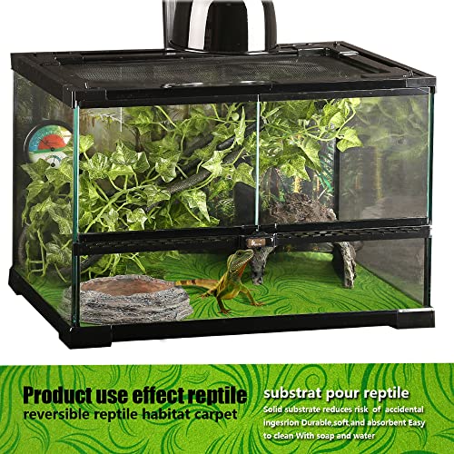 REP BUDDY 2 Pack Rainforest Tropical Reptile Carpet Mat Substrate, Terrarium Liner Bedding, for Lizard,Chameleon,Gecko,Snake,Ceratophrys with Tweezers Feeding Tong (10 Gallon(21.5x11.5in))