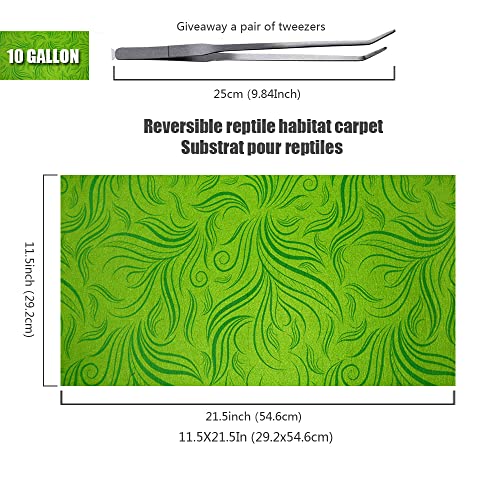 REP BUDDY 2 Pack Rainforest Tropical Reptile Carpet Mat Substrate, Terrarium Liner Bedding, for Lizard,Chameleon,Gecko,Snake,Ceratophrys with Tweezers Feeding Tong (10 Gallon(21.5x11.5in))