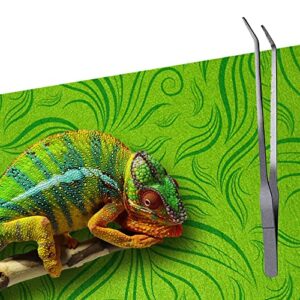 REP BUDDY 2 Pack Rainforest Tropical Reptile Carpet Mat Substrate, Terrarium Liner Bedding, for Lizard,Chameleon,Gecko,Snake,Ceratophrys with Tweezers Feeding Tong (10 Gallon(21.5x11.5in))