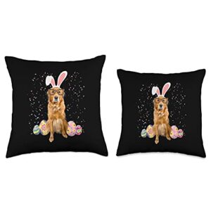 Happy Easter Golden Retriever In Leopard Glasses Golden Retriever with Easter Bunny Ears & Glasses Throw Pillow, 16x16, Multicolor