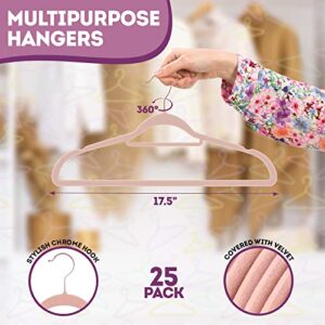 PUREVACY Velvet Non Slip Hangers Rose Gold 17.5", Pack of 25 Slim Velvet Hangers, Durable and Thin Velvet Coated Hangers for Clothes, Lightweight Velvet Hangers with Rose Gold Hooks