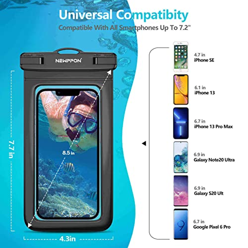 newppon Waterproof Cell Phone Pouch : 3 Pack Universal Water Proof Float Dry Bag - Underwater Clear Cellphone Case Holder for Apple iPhone 14 13 12 11 Pro Max Plus Xr Xs X Mini 8 Promax for Beach