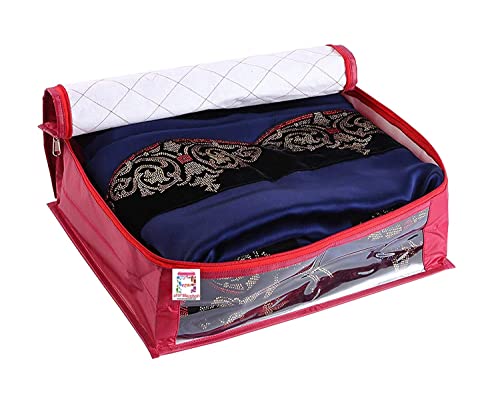 atorakushon Fabric Foldable Saree Covers Garments Clothes Storage Bag Wardrobe Organizers With Double Zip Lock For Lehenga Suit Dress Accessories 4 Pieces Maroon